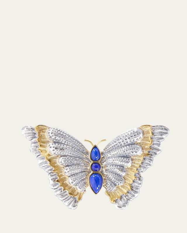 Blossom Butterfly Silver and 18K Yellow Gold Lapis Brooch